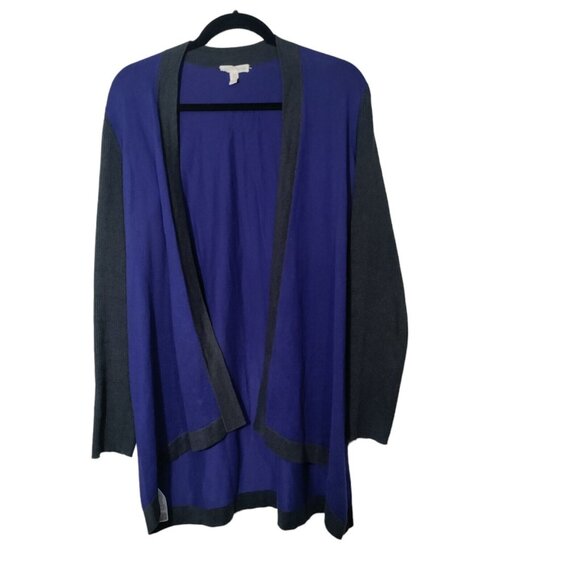 Eileen‎ Fisher Open Front Cotton Blue And Gray Woman's Cardigan Size Medium - Picture 1 of 6